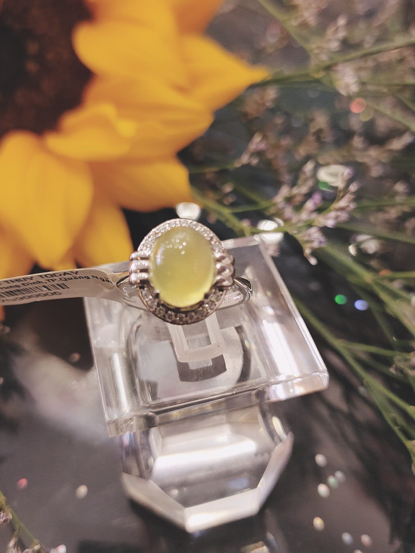 Nhẫn bạc đá Prehnite